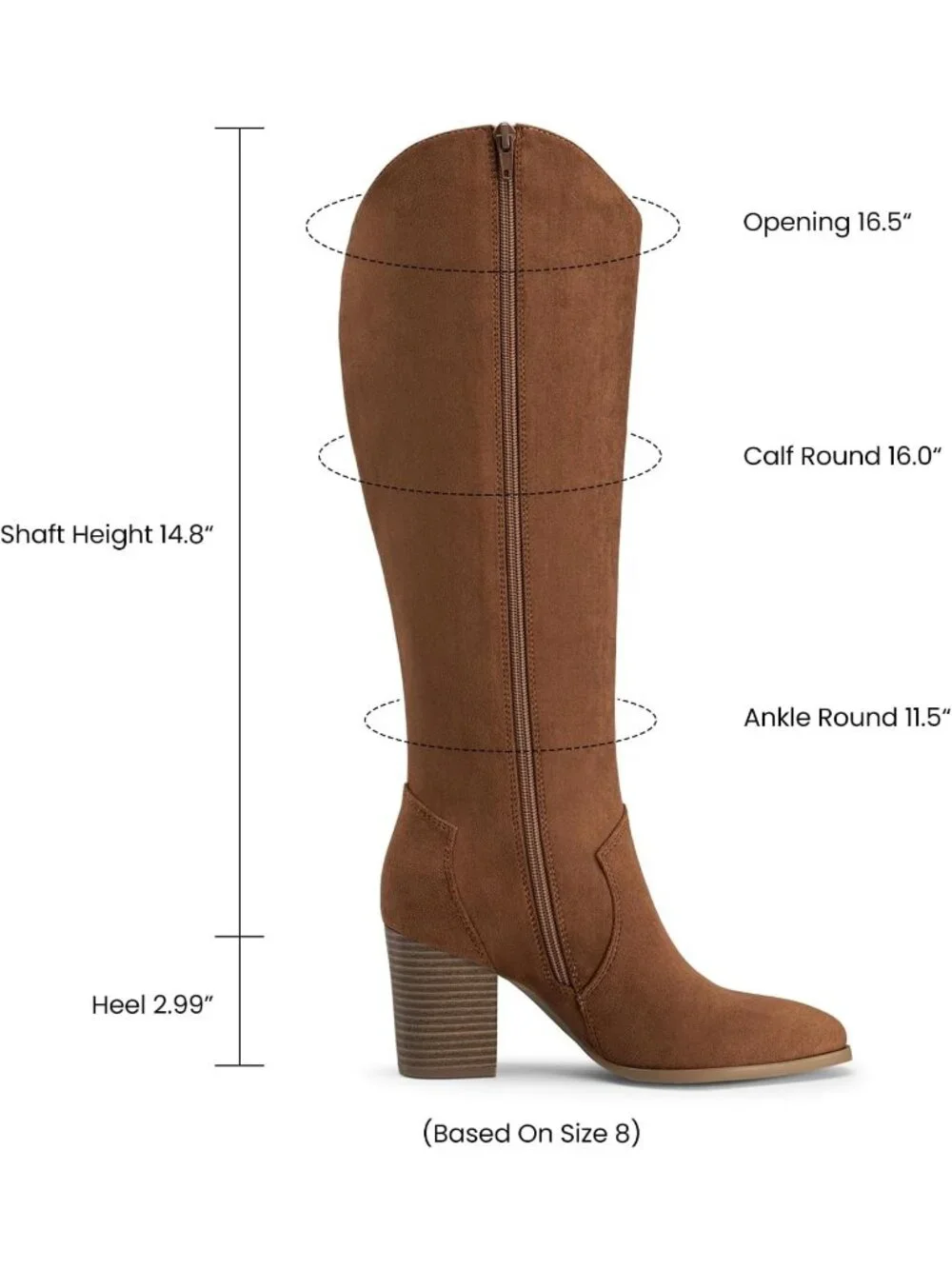 Women's Brown Suede Chunky Heel Suede Pointed Toe Side Zipper Knee High Boots